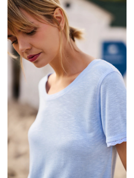 Moodo Light Blue Blouse with Round Neck by Moodo