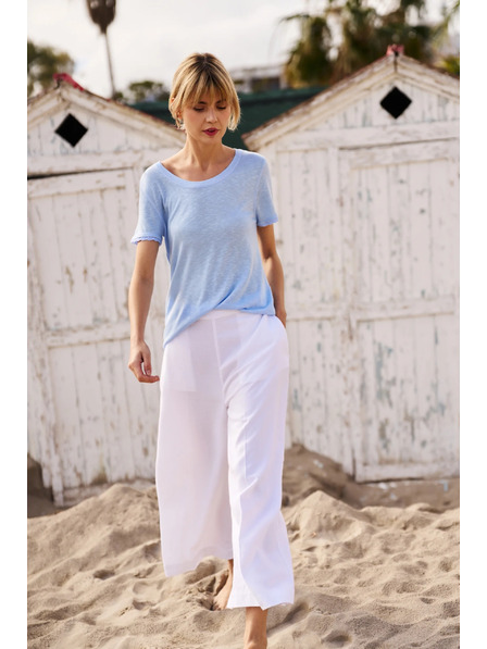 Moodo Light Blue Blouse with Round Neck by Moodo