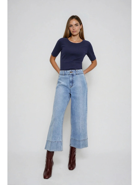 Moodo Тъмносиня блуза от рипсено трико Moodo