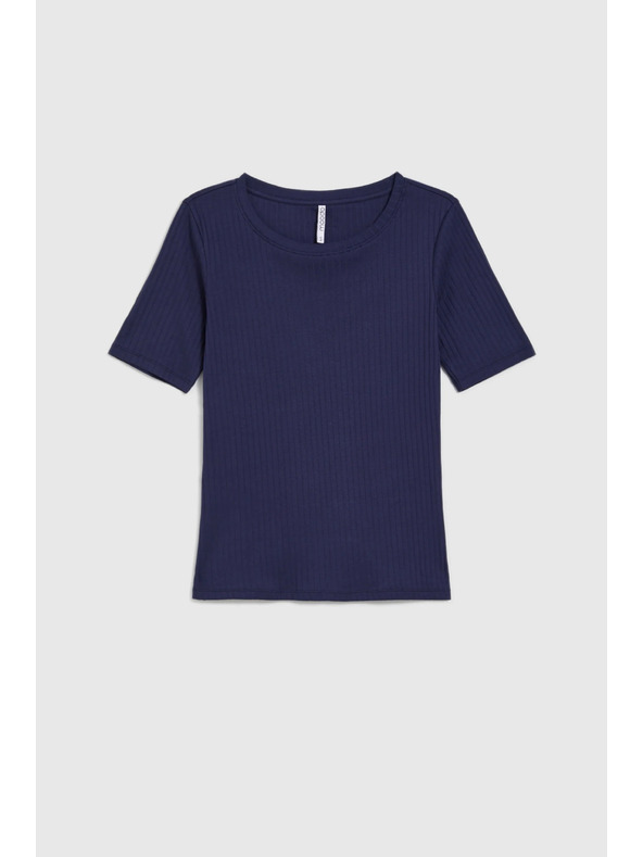 Moodo Тъмносиня блуза от рипсено трико Moodo