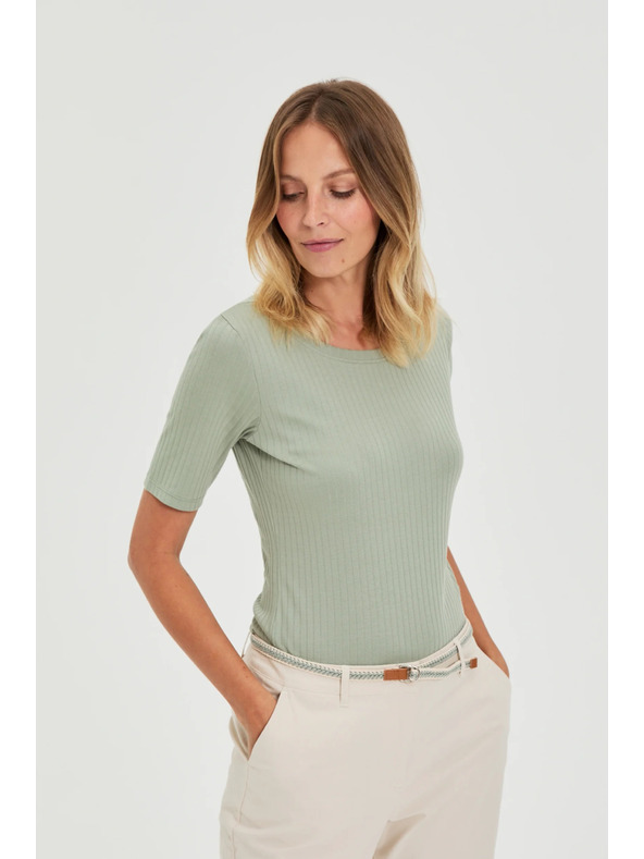 Moodo Оливена блуза от рипсено трико Moodo