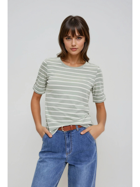 Moodo Оливена раирана памучна тениска Moodo