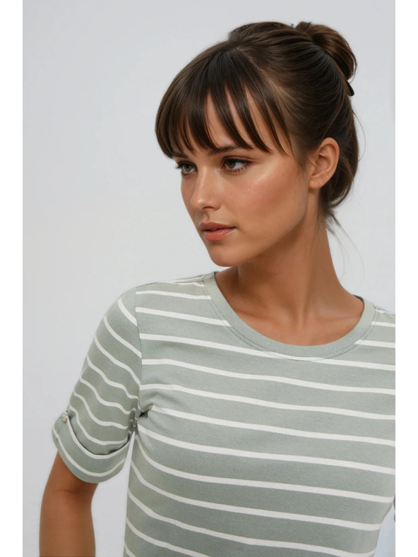 Moodo Оливена раирана памучна тениска Moodo