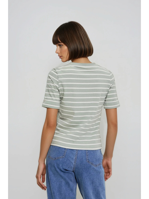 Moodo Оливена раирана памучна тениска Moodo