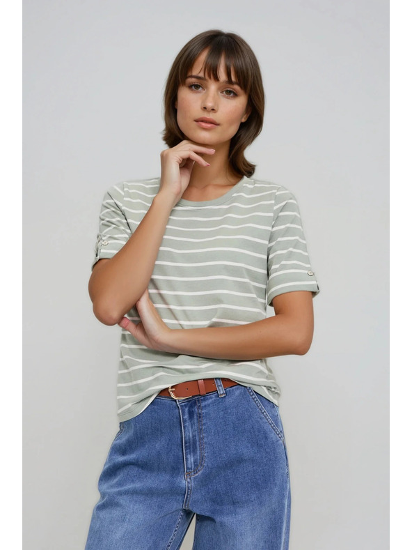 Moodo Оливена раирана памучна тениска Moodo