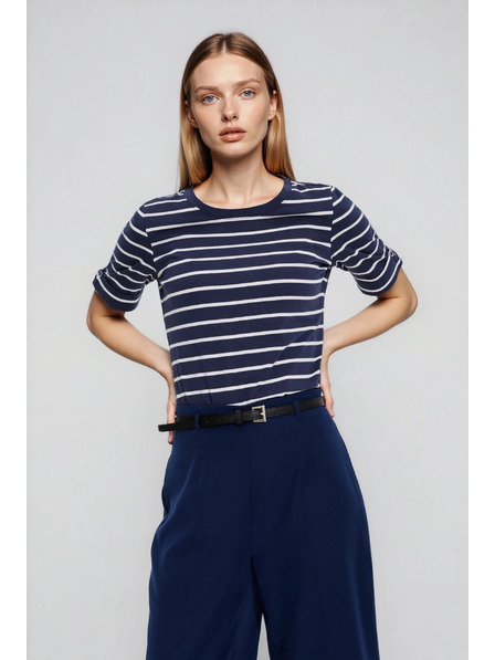 Moodo Тъмносиня раирана памучна тениска Moodo