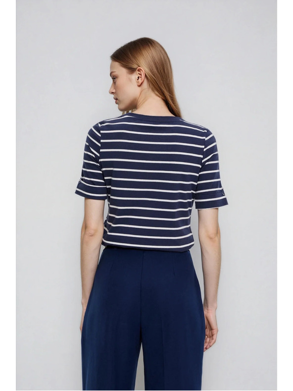 Moodo Тъмносиня раирана памучна тениска Moodo