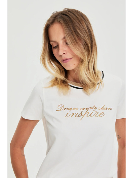 Moodo Бяла блуза с надпис Moodo