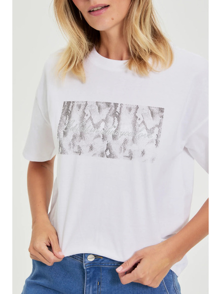 Moodo Бяла памучна тениска с принт Moodo