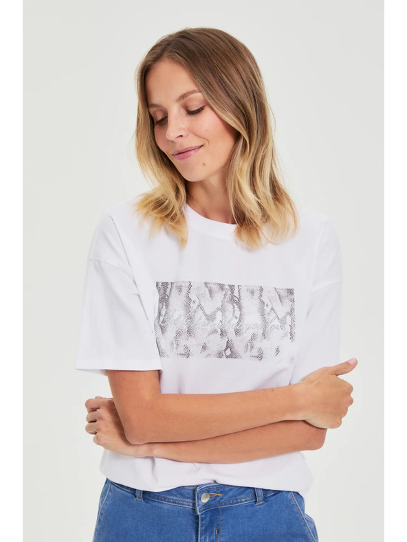 Moodo Бяла памучна тениска с принт Moodo