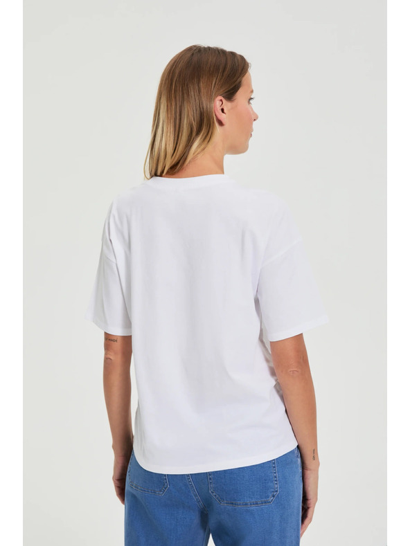 Moodo Бяла памучна тениска с принт Moodo