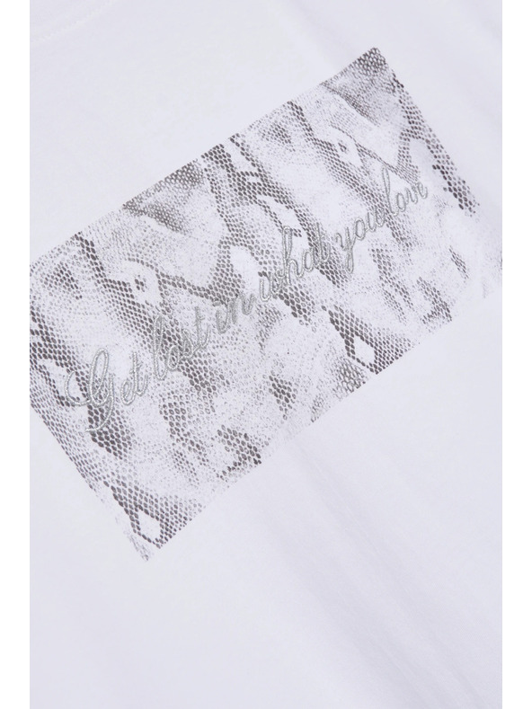 Moodo Бяла памучна тениска с принт Moodo