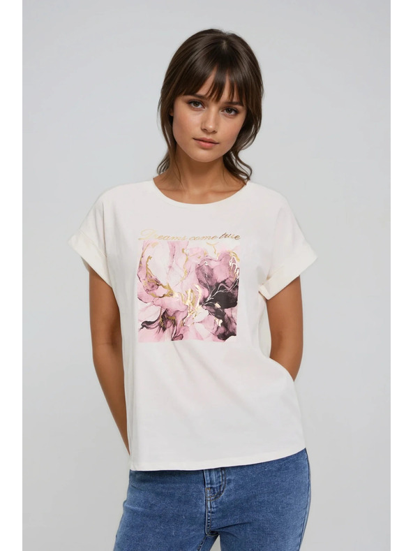 Moodo Тениска с принт в екрю Moodo