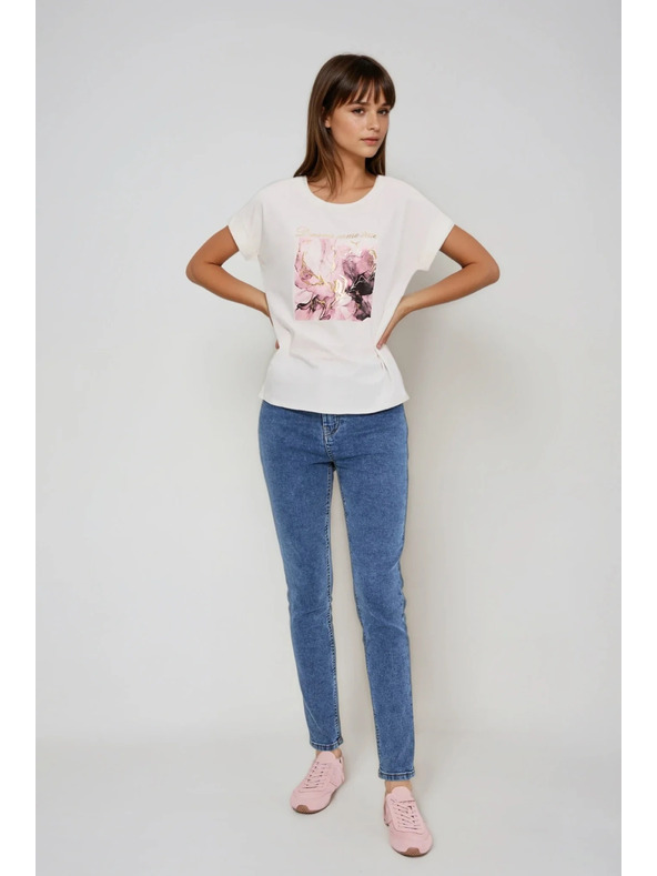 Moodo Тениска с принт в екрю Moodo