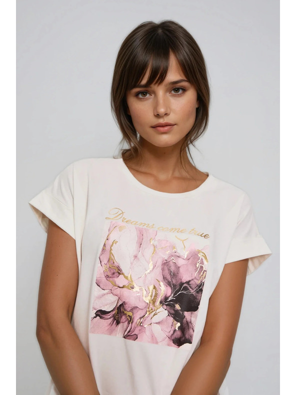 Moodo Тениска с принт в екрю Moodo