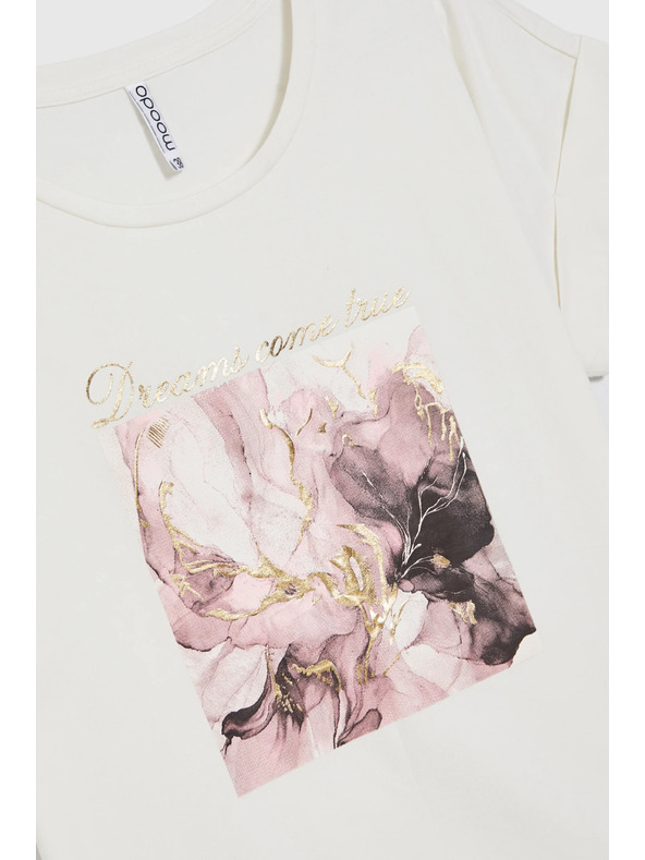 Moodo Тениска с принт в екрю Moodo