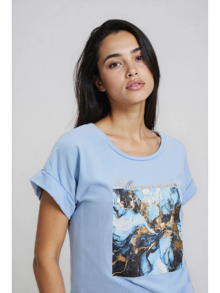 Moodo T-Shirt with Print in Light Blue by Moodo