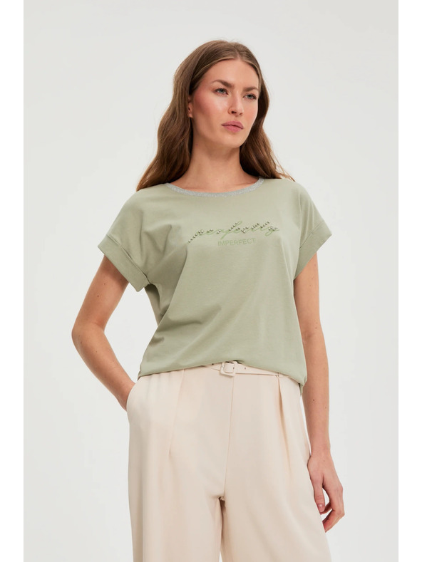 Moodo Оливена блуза с надпис Moodo