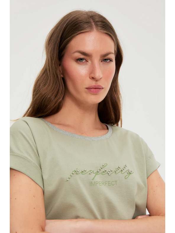 Moodo Оливена блуза с надпис Moodo