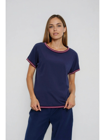 Moodo Тъмносиня блуза с декоративна окантовка Moodo