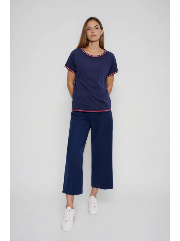 Moodo Тъмносиня блуза с декоративна окантовка Moodo