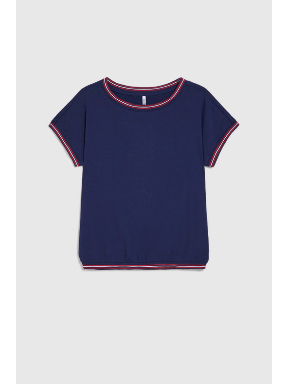 Moodo Тъмносиня блуза с декоративна окантовка Moodo