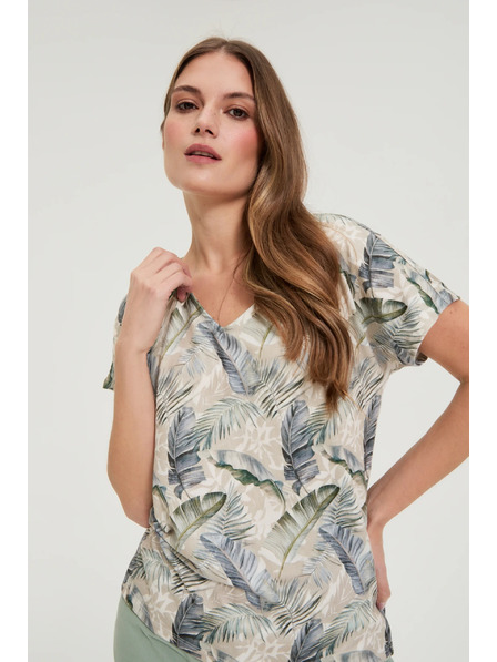 Moodo Бежова блуза с V-образно деколте Moodo