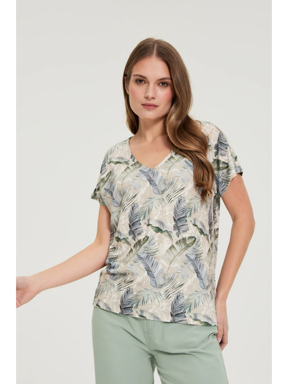 Moodo Бежова блуза с V-образно деколте Moodo