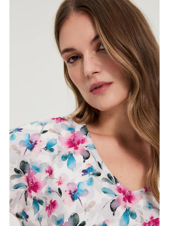 Moodo Бяла блуза с V-образно деколте Moodo