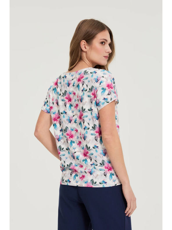 Moodo Бяла блуза с V-образно деколте Moodo