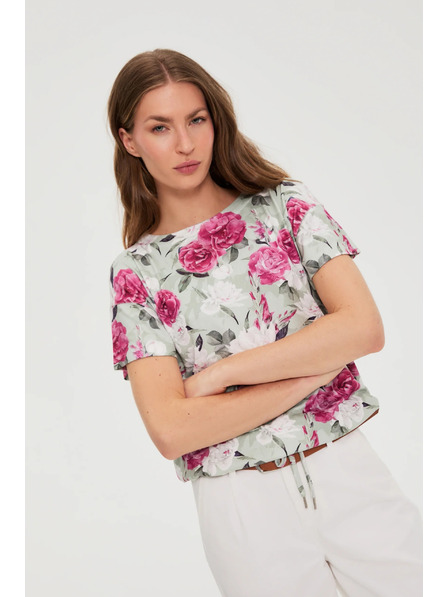 Moodo Olive Green Floral Blouse with Tie Moodo