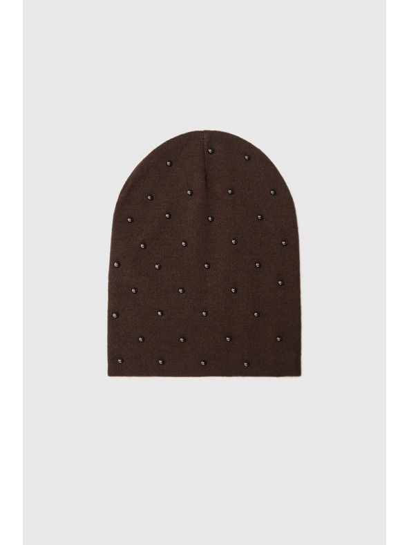 Moodo Кафява шапка с мъниста Moodo