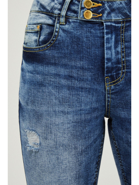 Moodo Сини тесни дънки със среден талия и разкъсвания Moodo