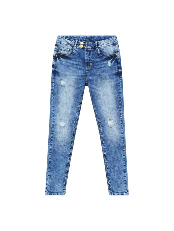 Moodo Сини тесни дънки със среден талия и разкъсвания Moodo