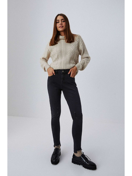 Moodo Графитени skinny дънки със среден талия и разнищени крачоли Moodo