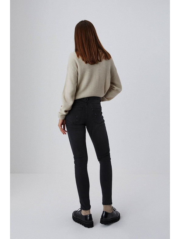 Moodo Графитени skinny дънки със среден талия и разнищени крачоли Moodo