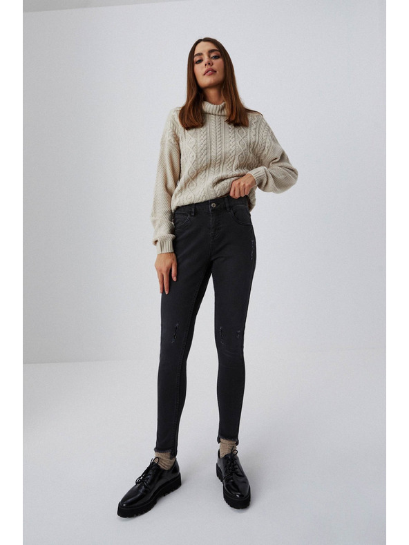 Moodo Графитени skinny дънки със среден талия и разнищени крачоли Moodo