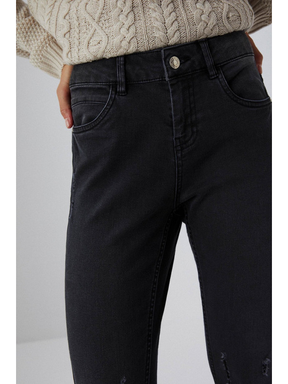 Moodo Графитени skinny дънки със среден талия и разнищени крачоли Moodo