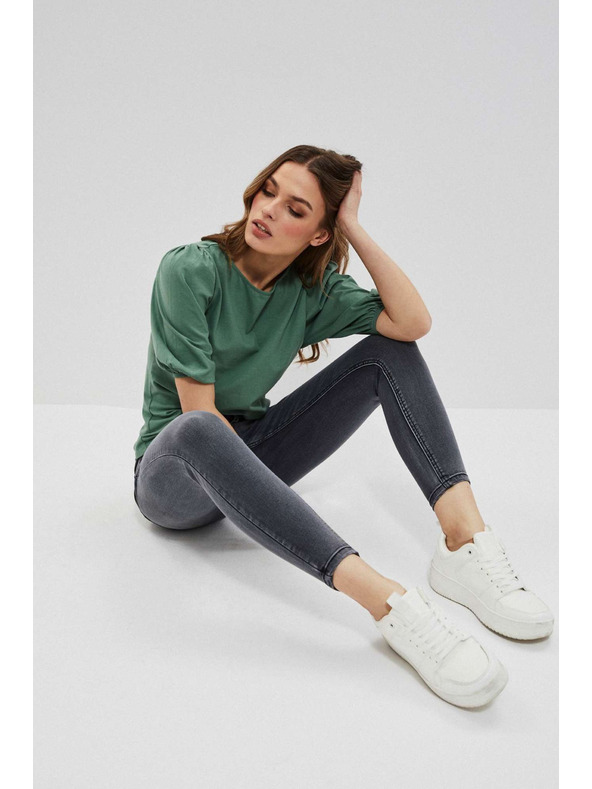 Moodo Графитени дънки с висока талия и разкъсвания на бедрата Moodo