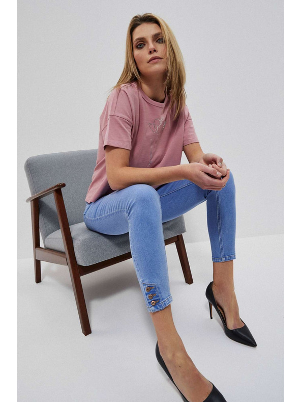 Moodo Сини дънки със среден талия и копчета на крачолите Moodo