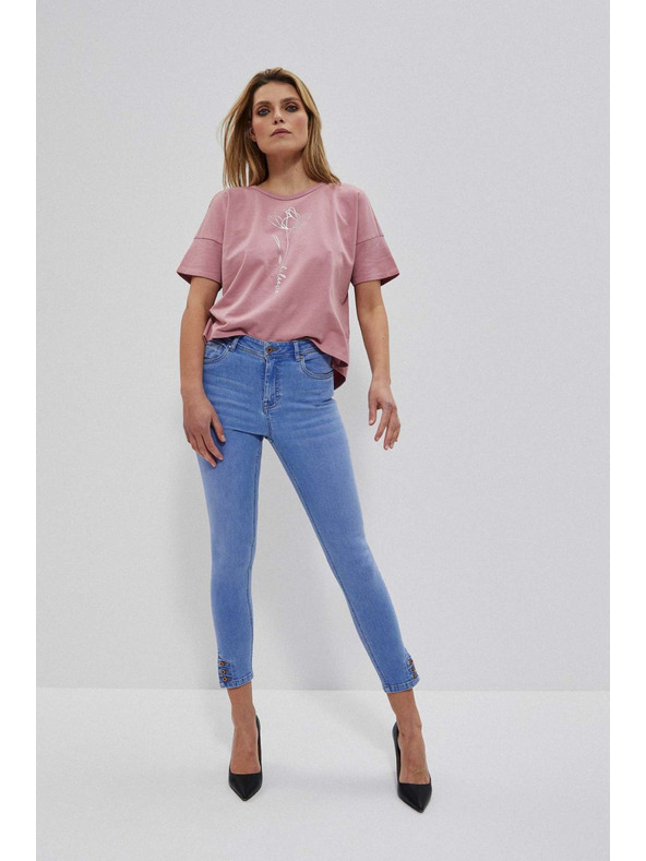 Moodo Сини дънки със среден талия и копчета на крачолите Moodo