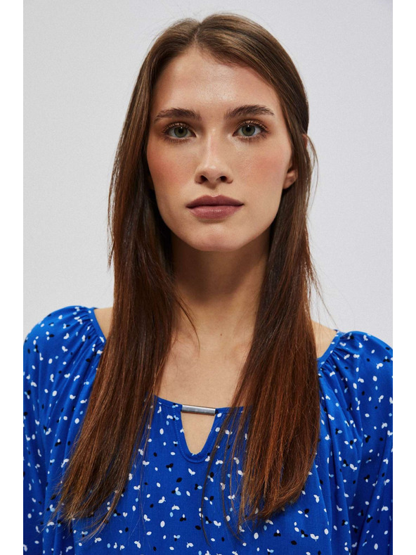 Moodo Щампована риза с деколте тип лодка синя Moodo