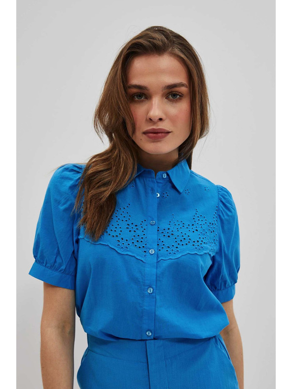 Moodo Азурена риза с набрани ръкави Moodo