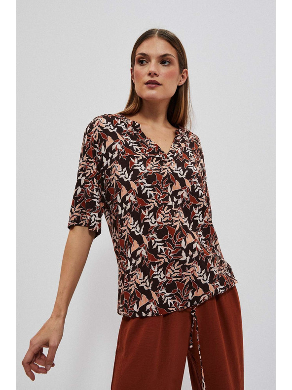 Moodo Тъмнокафява блуза с връзване Moodo