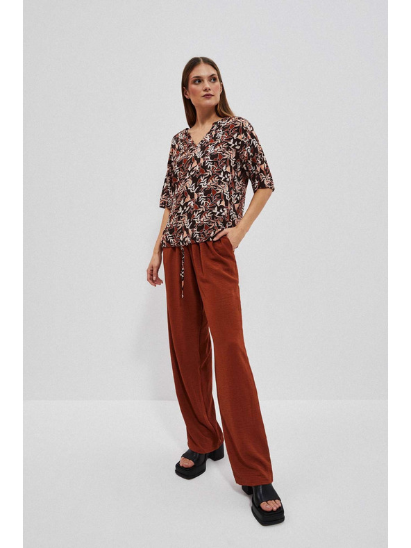 Moodo Тъмнокафява блуза с връзване Moodo