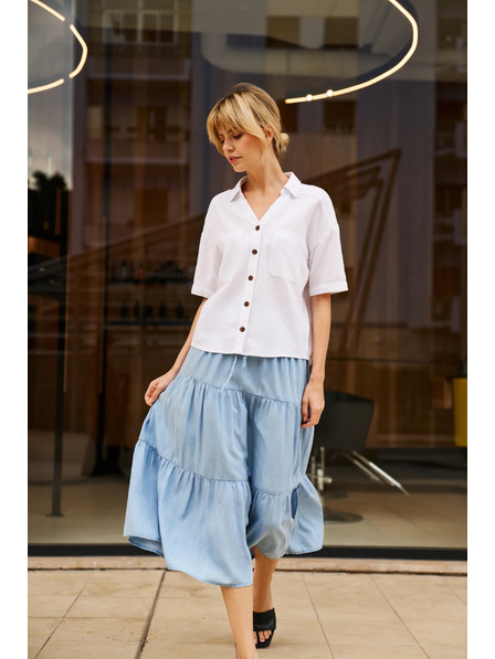 Moodo Вискозно-ленена риза бяла Moodo