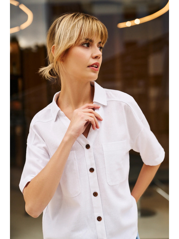 Moodo Вискозно-ленена риза бяла Moodo