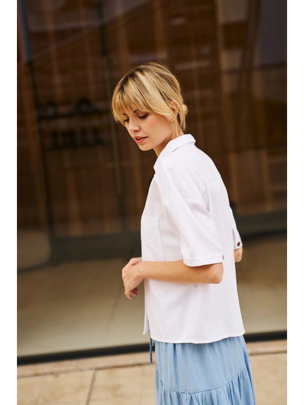 Moodo Вискозно-ленена риза бяла Moodo