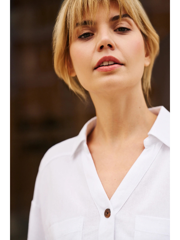 Moodo Вискозно-ленена риза бяла Moodo