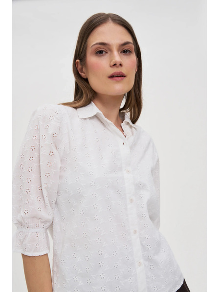 Moodo Бяла памучна блуза с обемни ръкави Moodo